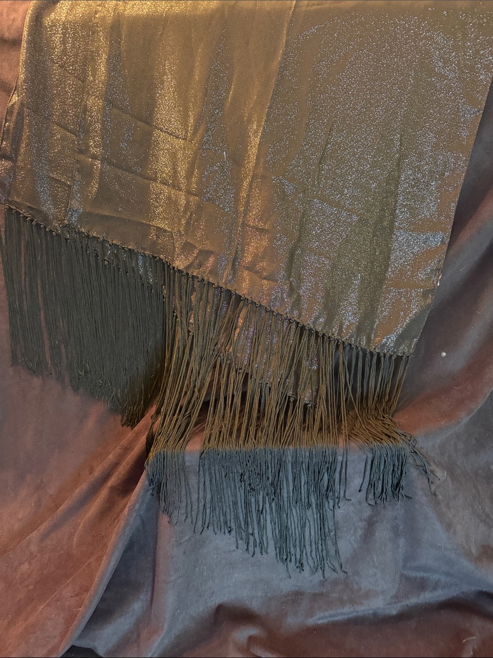 Black Shimmer Fringe scarf — Elegant Draped
